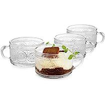 LUXU Vintage Glass Coffee Tea Cups(4 Pack)-Stackable,14 oz Glass Tea Coffee Mugs,Clear Embossed Brea | Amazon (US)