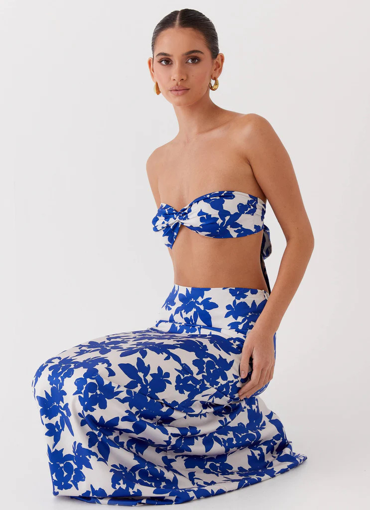 Sky Gaze Low Rise Maxi Skirt - Blue Floral | Peppermayo (Global)