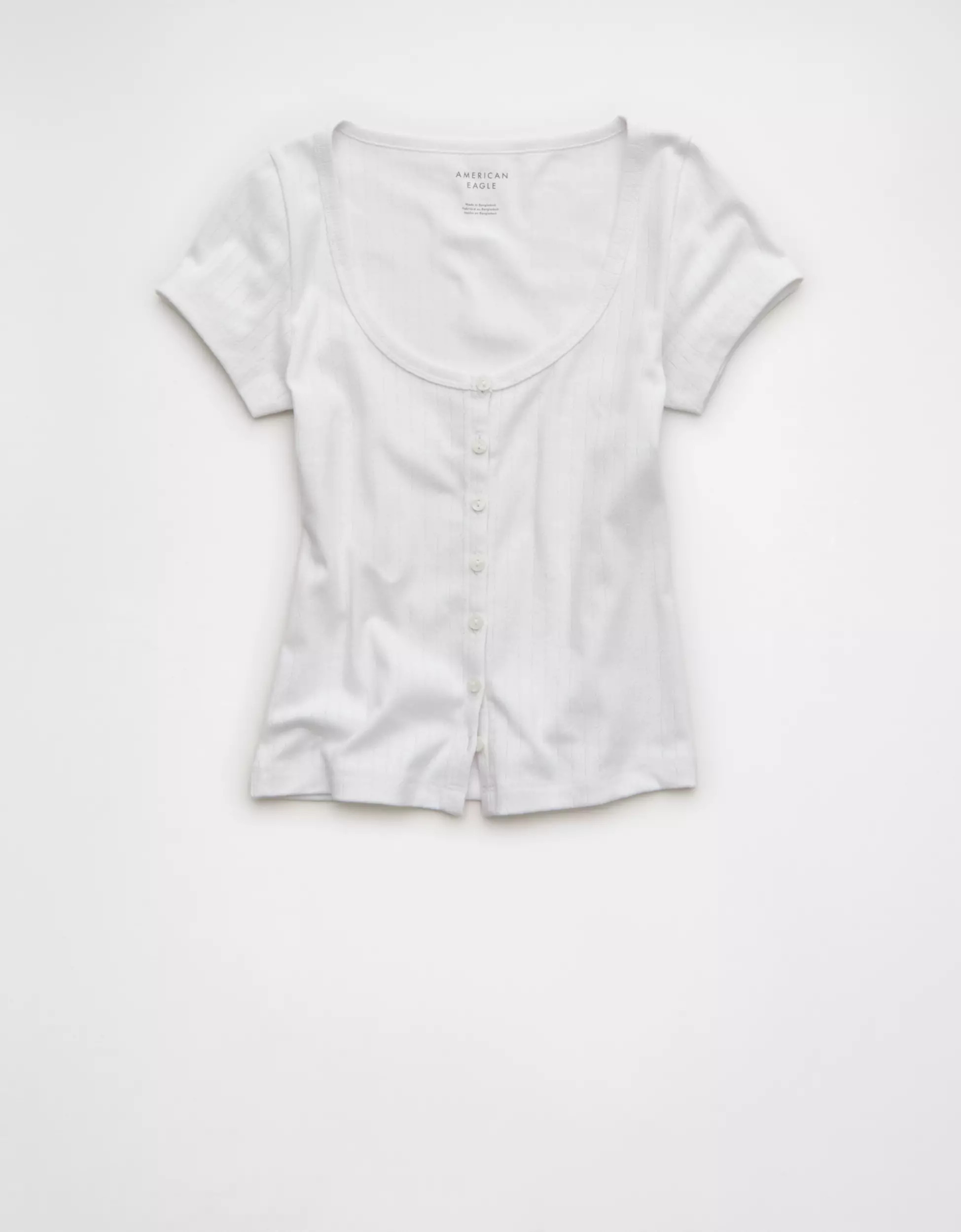 AE Pointelle Button-Up Baby Tee | American Eagle Outfitters (US & CA)