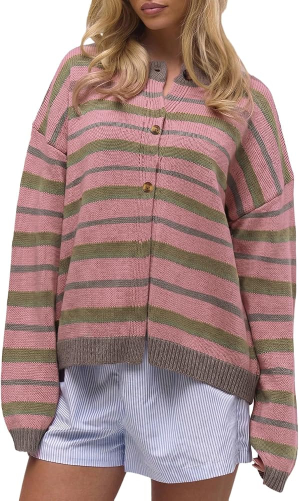 SOLY HUX Women's Y2K Striped Color Block Oversized Cardigan Sweater | Amazon (US)