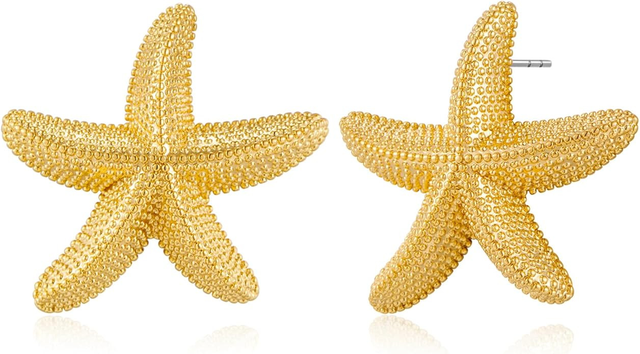 Gold Earrings for Women Conch Starfish Seashell Earrings Boho Ocean Scallop Shell Earrings Statem... | Amazon (US)