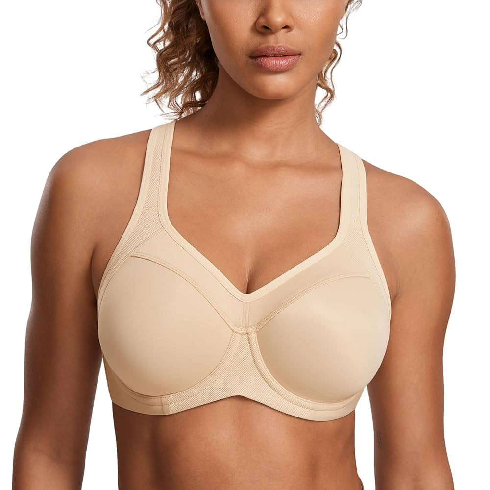 SYROKAN Women's Full Support High Impact Racerback Lightly Lined Underwire Sports Bra | Amazon (US)