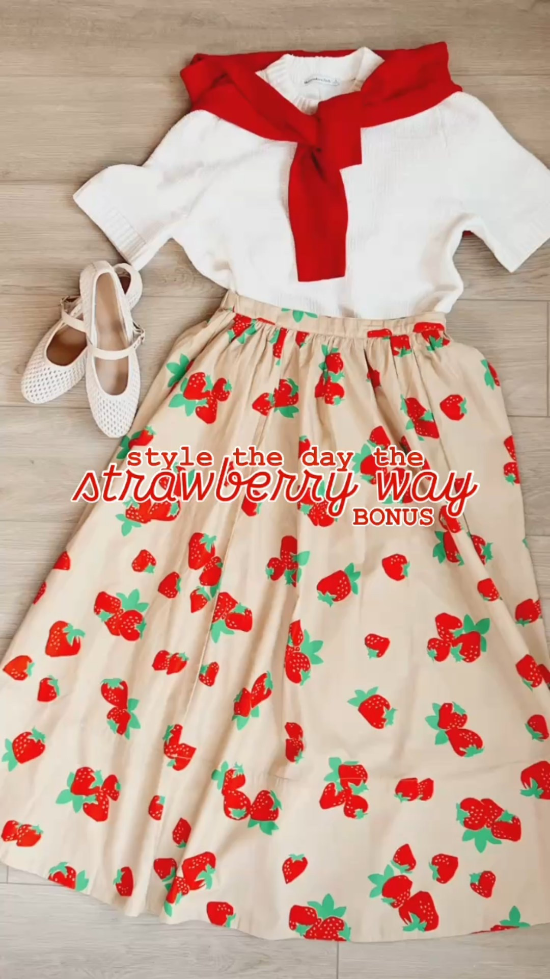 Taking a deep dive into each of the styles looks I presented on @studio5ksl! BONUS LOOK!! I found soooo many cute pieces for this segment but not everything made the cut! But…I love this look so much!😭 a chunky short sleeve sweater from @abercrombie, with the gorgeous strawberry patterned poplin skirt from @anthropologie (good news! There’s pockets!), and of course basket weave flats!🍓 

#LTKFindsUnder50 #LTKSeasonal #LTKStyleTip