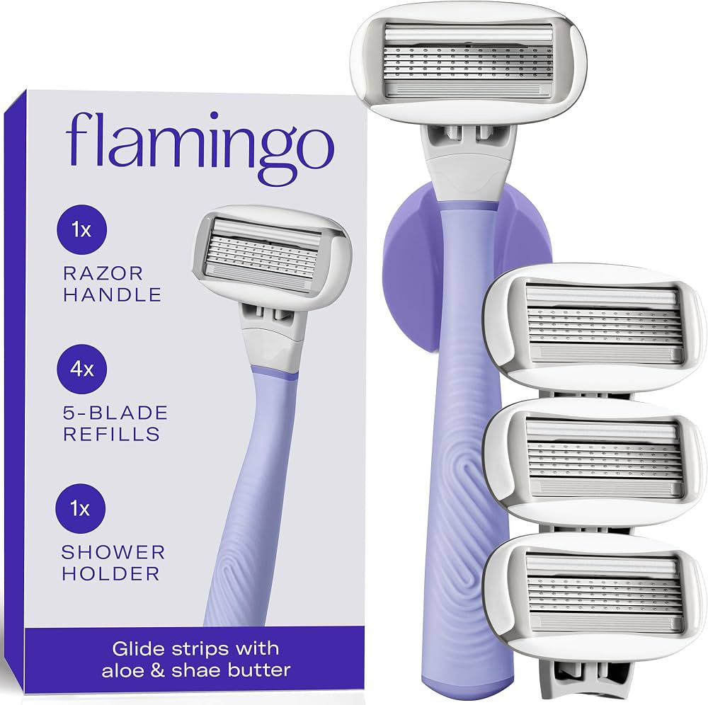 Flamingo Razors for Women, 1 Women's Razor Handle (Lilac), 4 Razor Five-Blade Refills, and 1 Show... | Amazon (US)