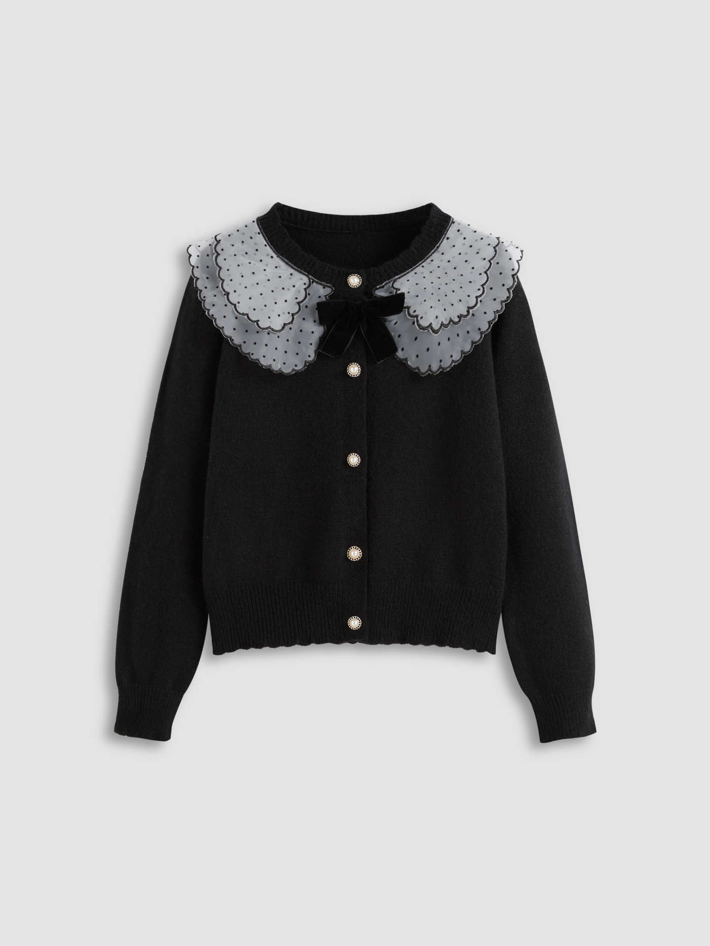 Knit Round Neckline Polka Dot Bowknot Cardigan | Cider