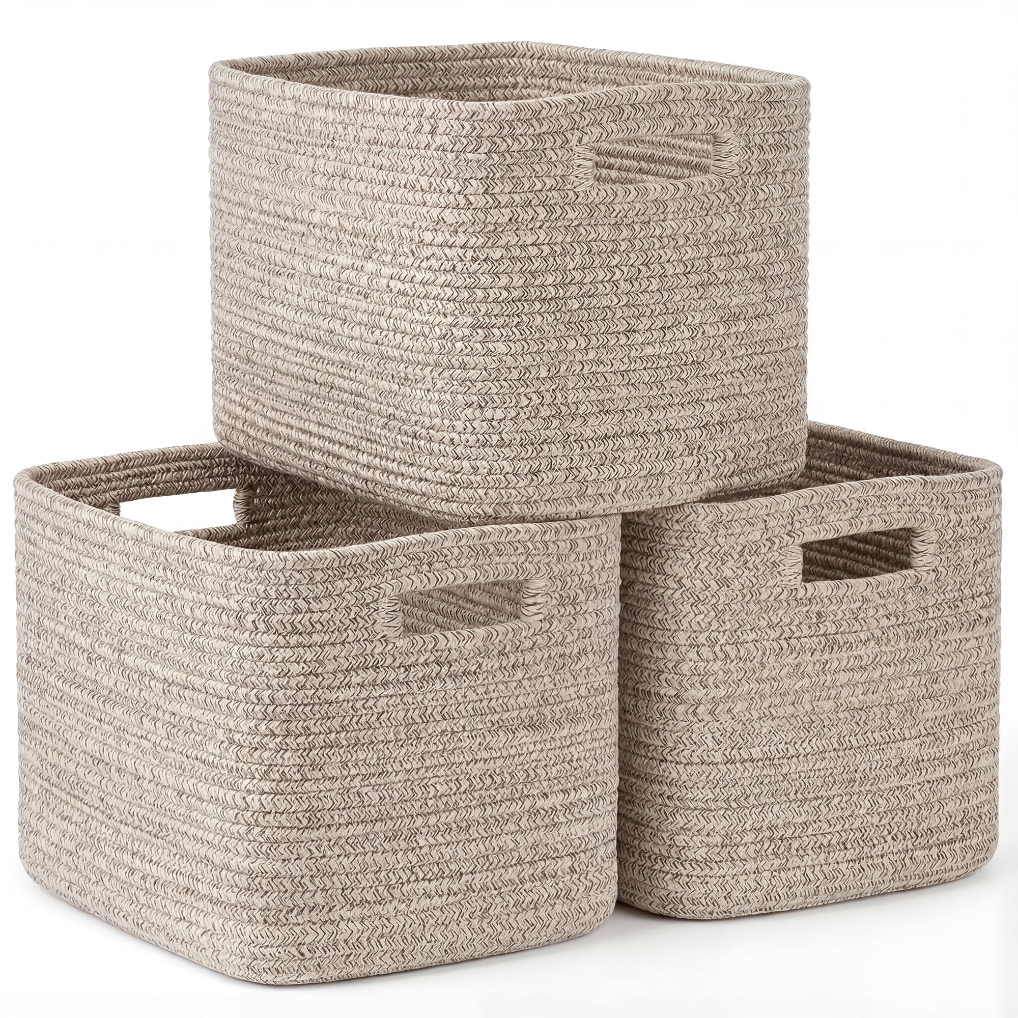 3 Pack Storage Basket, 11"x11"x9" (18L) Rectangle Woven Baskets for Storage, Cotton Rope Basket f... | Walmart (US)