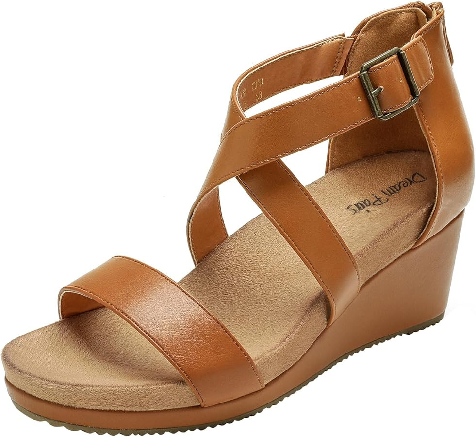 DREAM PAIRS Women's Open Toe Buckle Ankle Strap Summer Platform Wedge Sandals | Amazon (US)