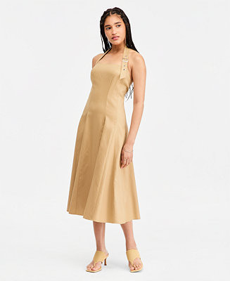 Juniors' Buckle Halter-Strap Midi Dress | Macy's