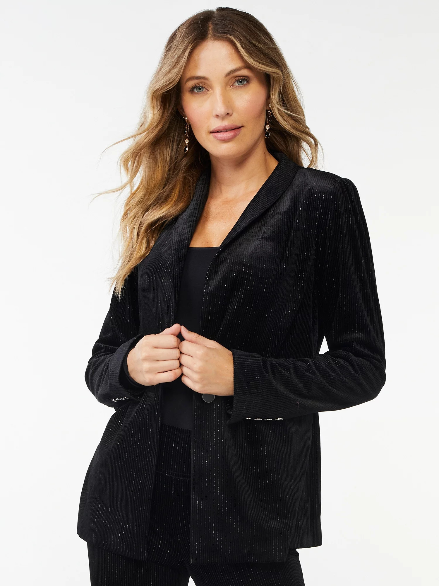 Sofia Jeans by Sofia Vergara Women's Velour Blazer with Metallic Accents | Walmart (US)