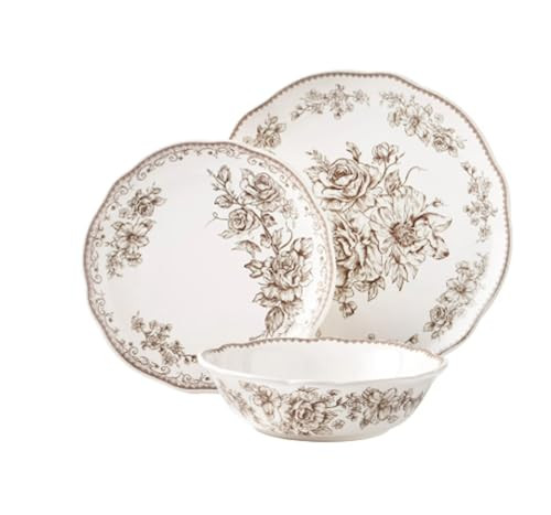 Pioneer Woman Stunning Agatha 12-Piece Stoneware Dinnerware Set (Brown) | Amazon (US)