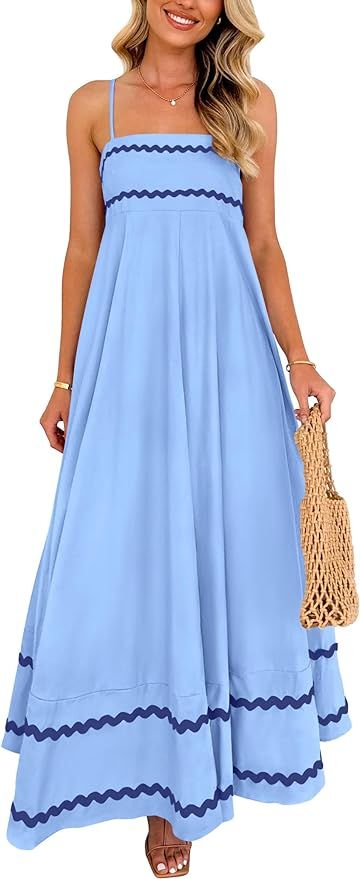 PRETTYGARDEN Womens 2024 Summer Flowy Maxi Dress Casual Sleeveless Spaghetti Strap Ruffle Beach L... | Amazon (US)