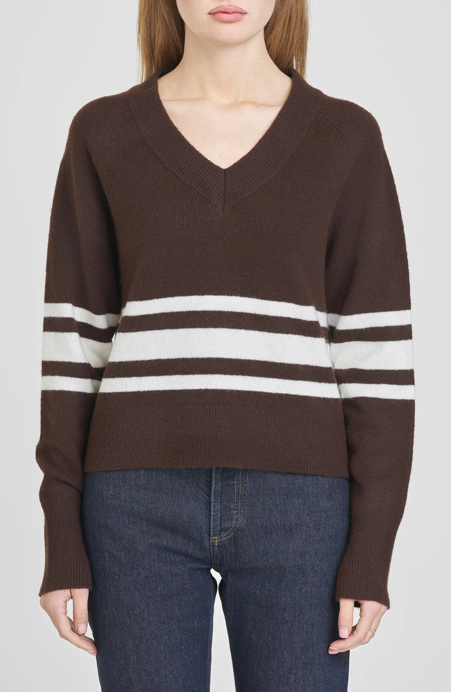 WAYF Resse Placed Stripe V-Neck Sweater | Nordstrom | Nordstrom