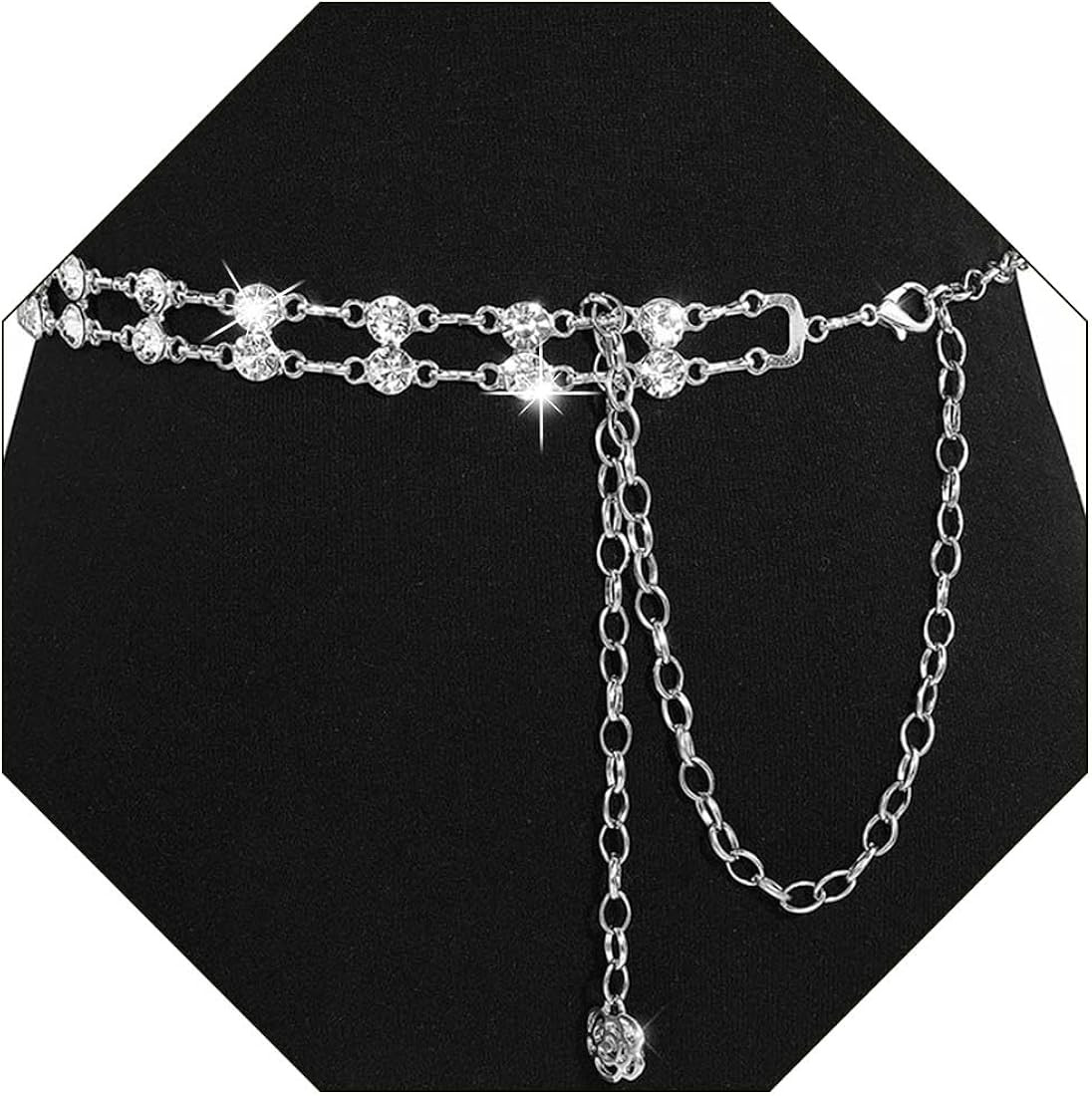 Rhinestone Belt Chain Metal Waist Belt Adjustable Crystal Belt Skinny Wedding Waist for Women | Amazon (US)
