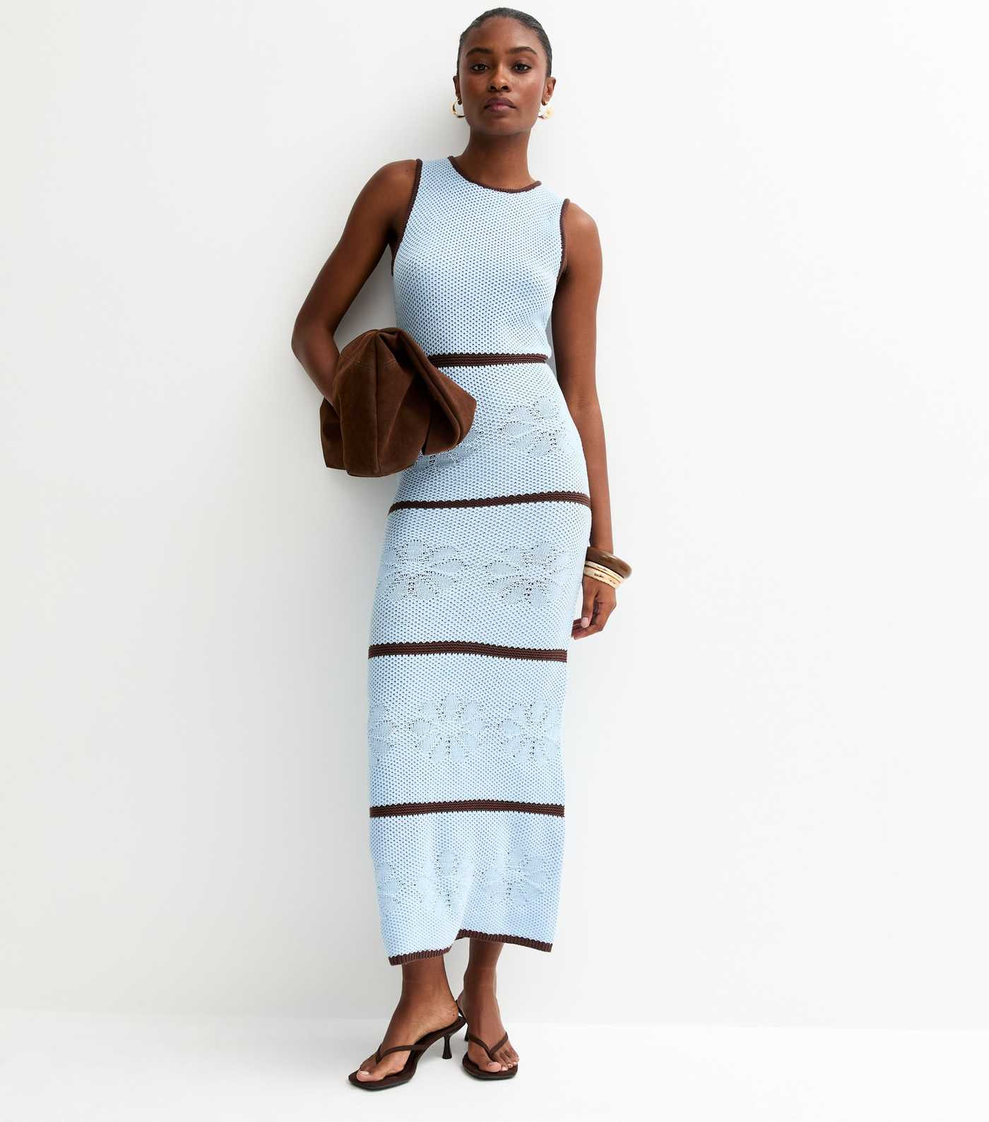 Blue Floral Stitch Cotton Rich Maxi Dress | New Look | New Look (UK)