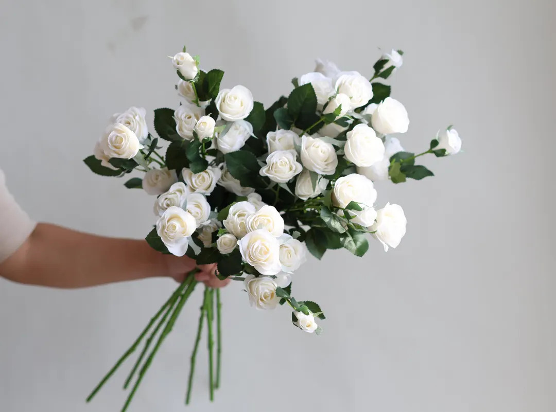 6 Heads Real Touch Small Size Roses Branch in Morandi White, High Quality Fake Flower DIY Floral ... | Etsy (Global)