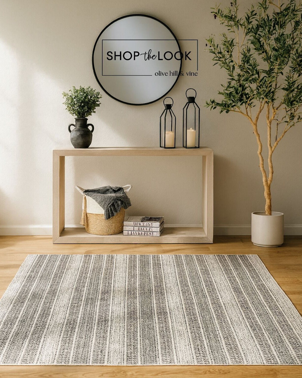 First impressions matter—this curated entryway combines a round mirror, faux olive tree, rustic vase, lanterns, and a striped rug, all for under $900. Stylish, inviting, and effortless.  

 

#LTKHome #LTKStyleTip #LTKFamily