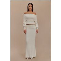 Charlotte Knit Maxi Skirt With Overlay - Ivory | MESHKI US