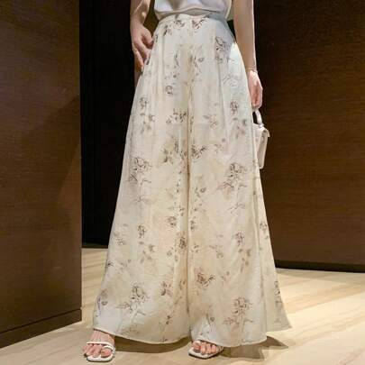 Elegant Ditsy Floral Palazzo Pants With Pockets For Women, Summer | SHEIN