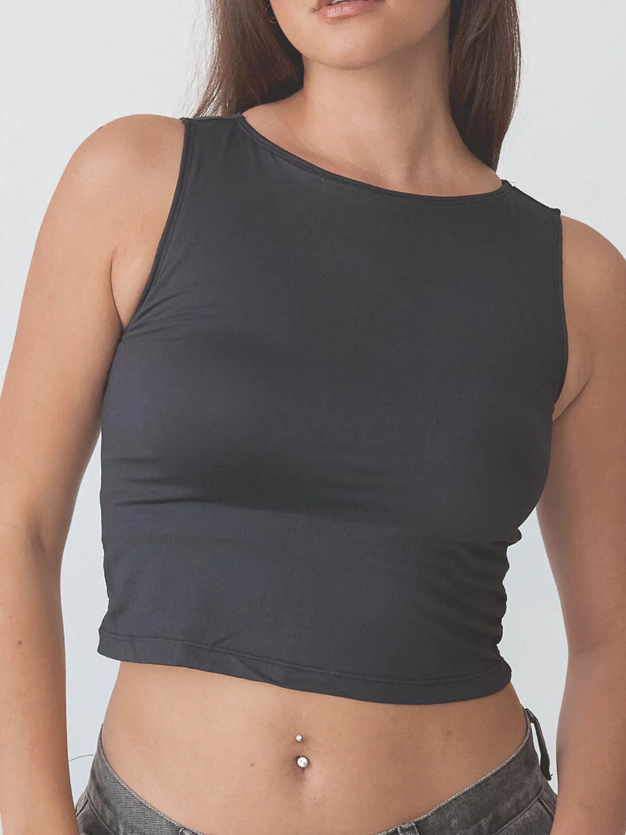 Braless Solid Boat Neck Brami Crop Top | Klassy