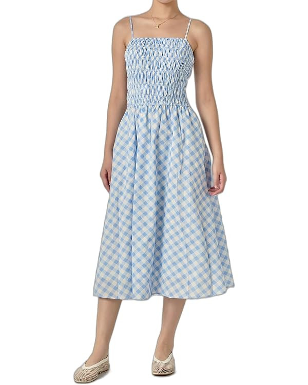 English Factory Women's Checked Smocked Midi Dress | Amazon (US)