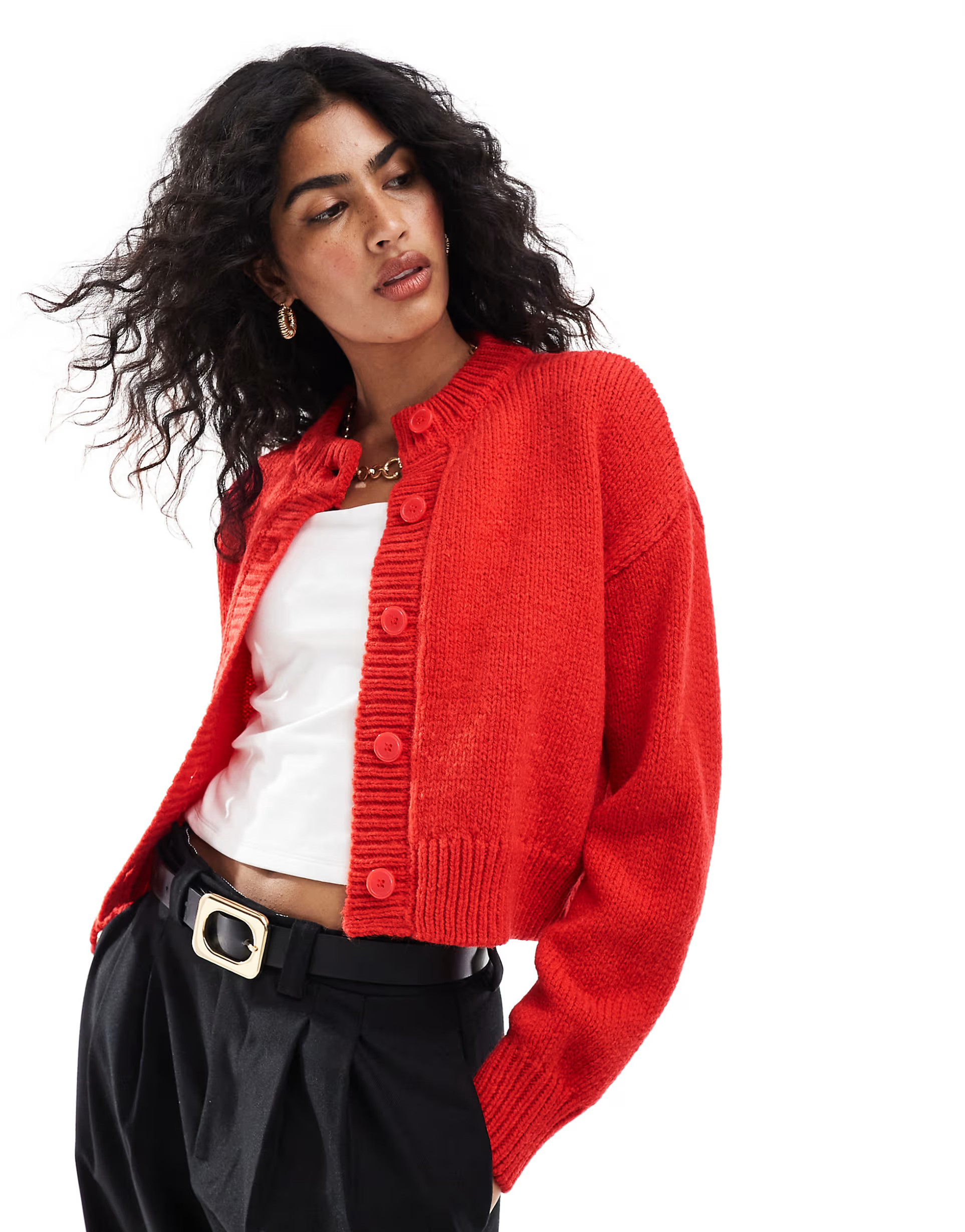 ASOS DESIGN crop crew neck cardigan in red | ASOS | ASOS (Global)