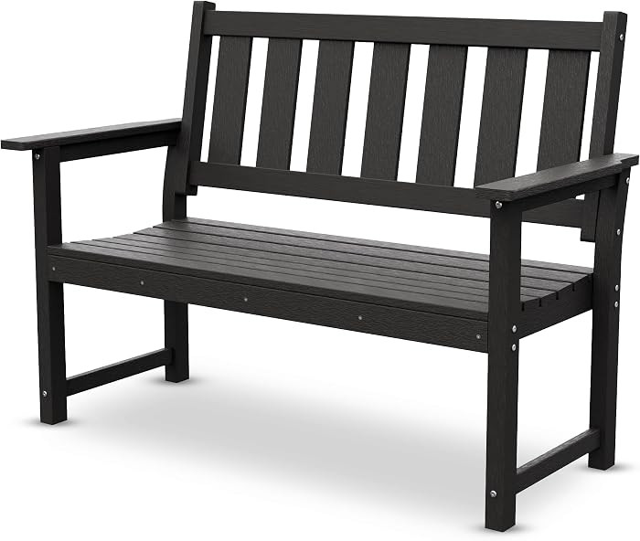 50" Poly Lumber Outdoor Bench, 2-Person HDPE Weatherproof Patio Garden Bench with 800 lbs Weight Capacity, Multi-Purpose Design Ideal for Porch, Backyard, Lawn, Park, Balcony and School (Black) | Amazon (US)