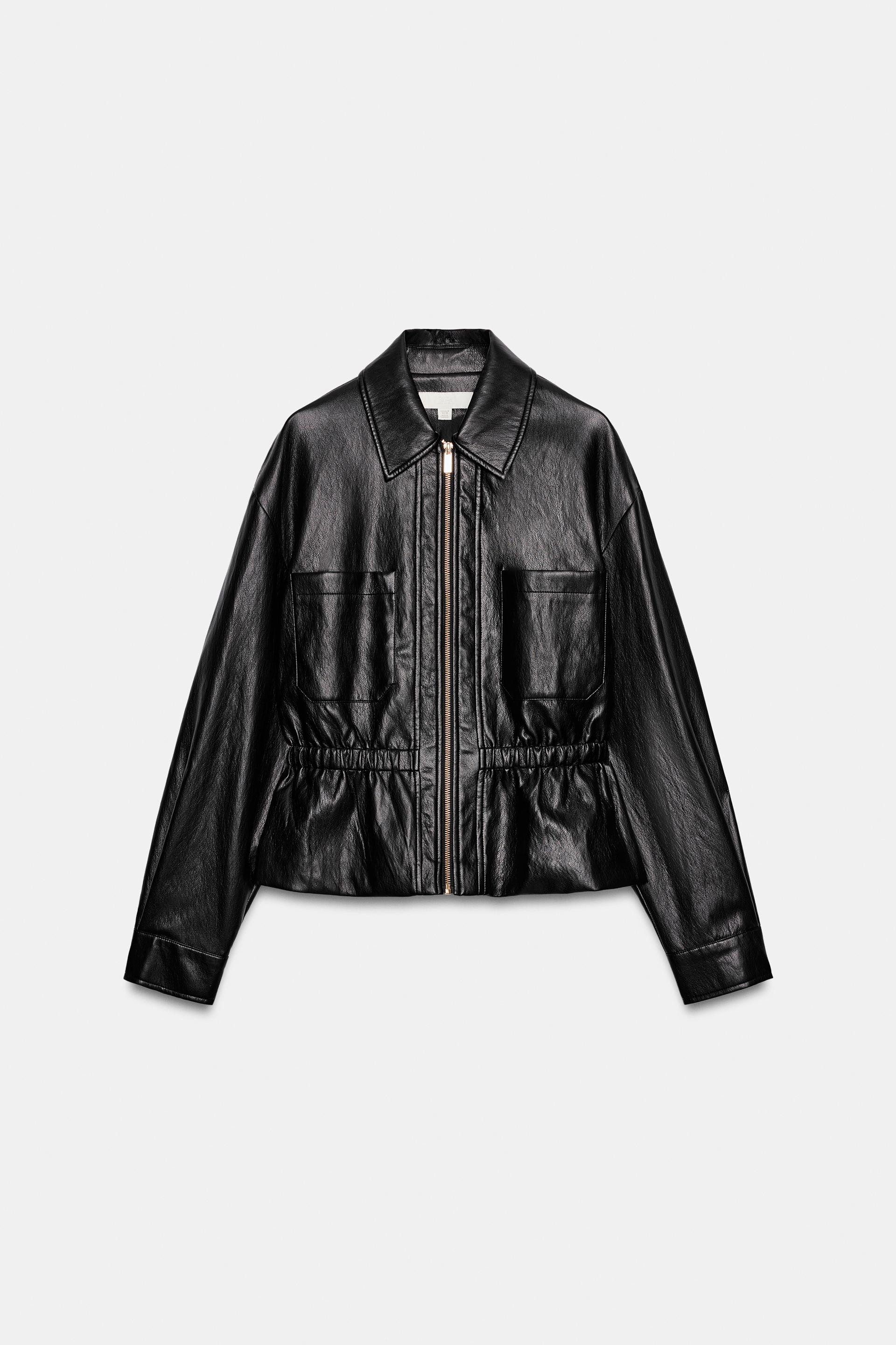 Zara - Faux Leather Jacket With Elastic Waist - Black - Xs - Woman | Zara US