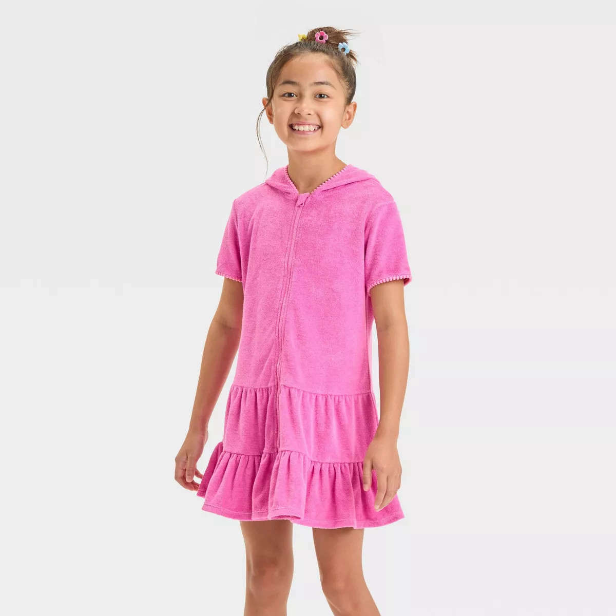 Girls' Solid Short Sleeve Cover Up Dress - Cat & Jack™ Pink XL: Cotton Blend, Recycled Polyeste... | Target