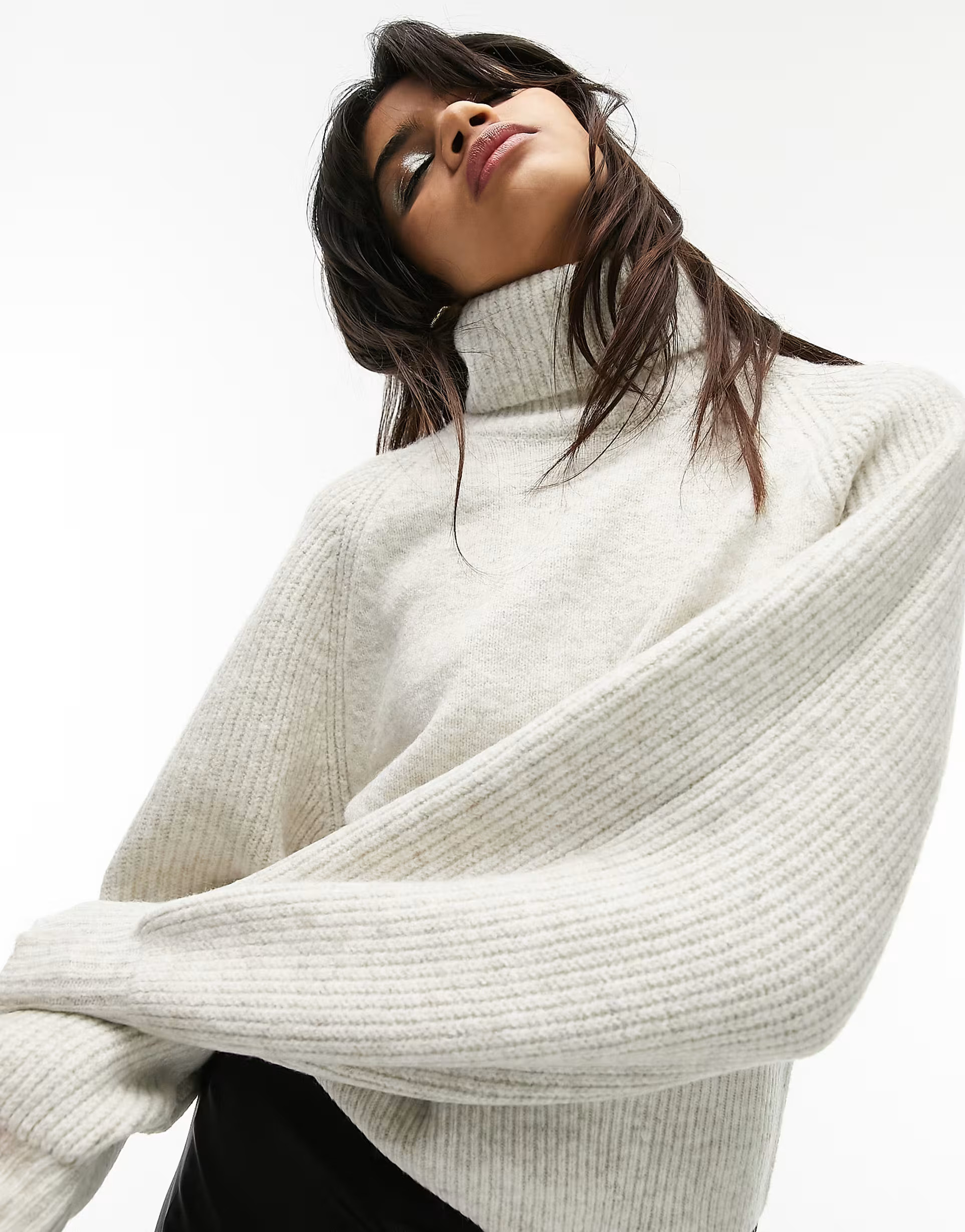 Topshop knitted roll neck jumper in grey marl | ASOS (Global)
