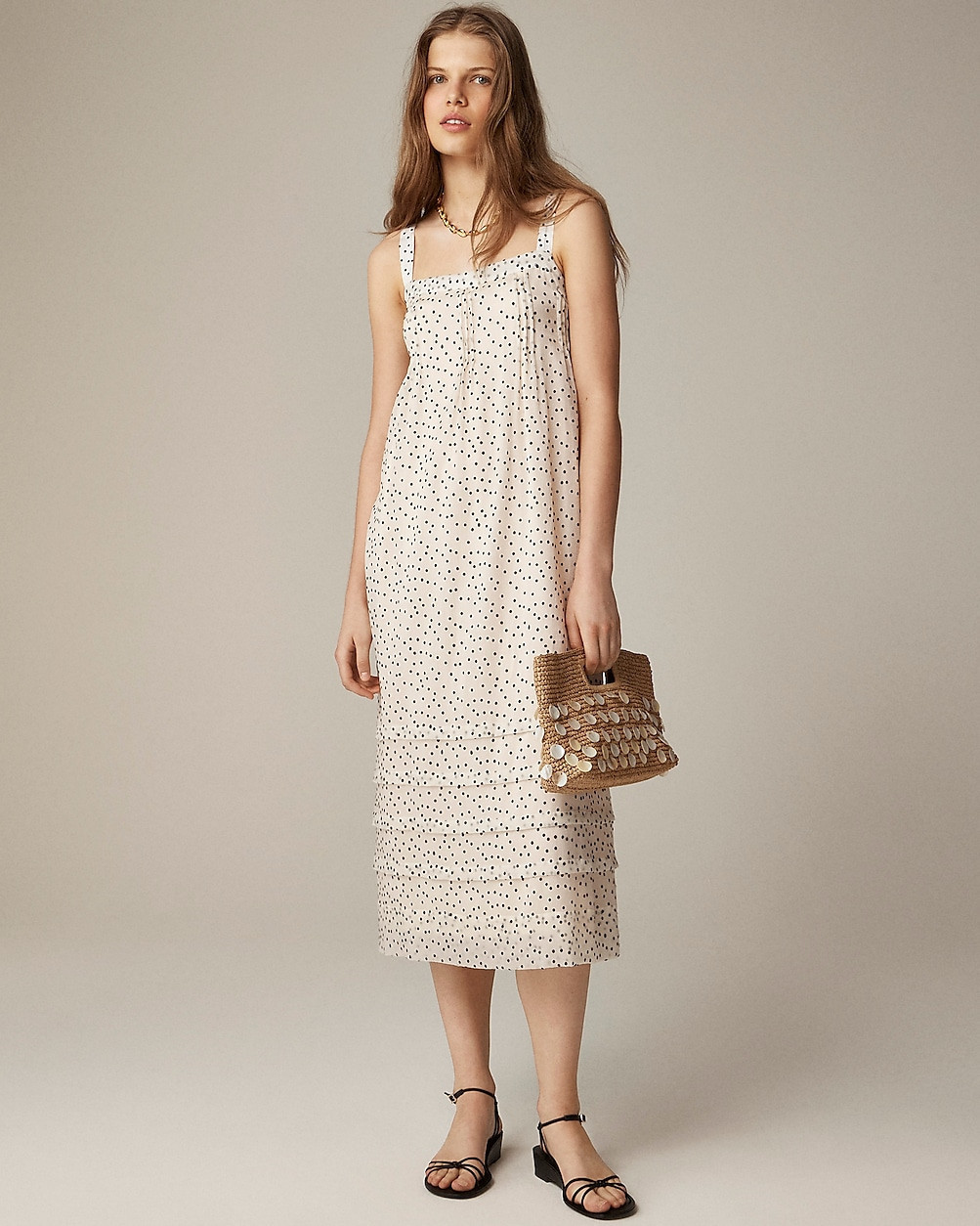 Pintuck midi dress in velvet dot | J. Crew US