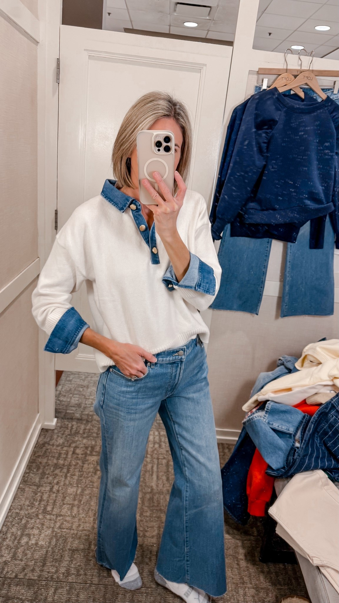 50% off today! This soft sweater makes a chic look effortless—designed to look like a button-down layered underneath, without any of the bulk. ✨ Wearing xs top and 26 jeans 


Teacher outfit ideas 
Casual chic 
Business casual 

#LTKWorkwear #LTKSaleAlert #LTKootd