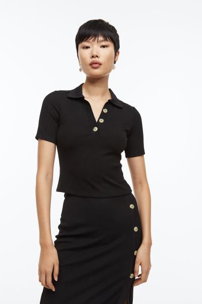 Top with Collar | Black Top Tops | HM top Outfit | Spring 2023 Outfits | Spring Fashion  | H&M (US + CA)