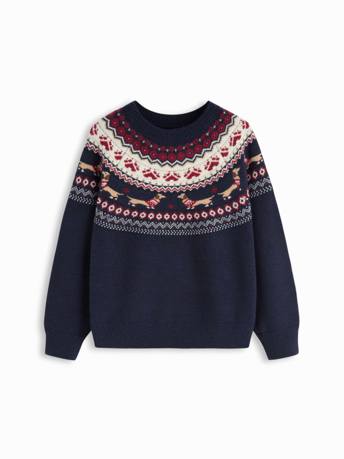 Knit Fabric Dachshund Detail Round Neckline Sweater Curve & Plus For Daily Casual Home | Cider