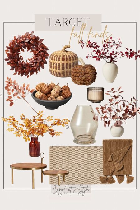 Target Fall Finds
Fall Home Decor, fall wreaths, fall faux florals, vase, rug, fall blanket, pumpkins, vase pumpkin fillers