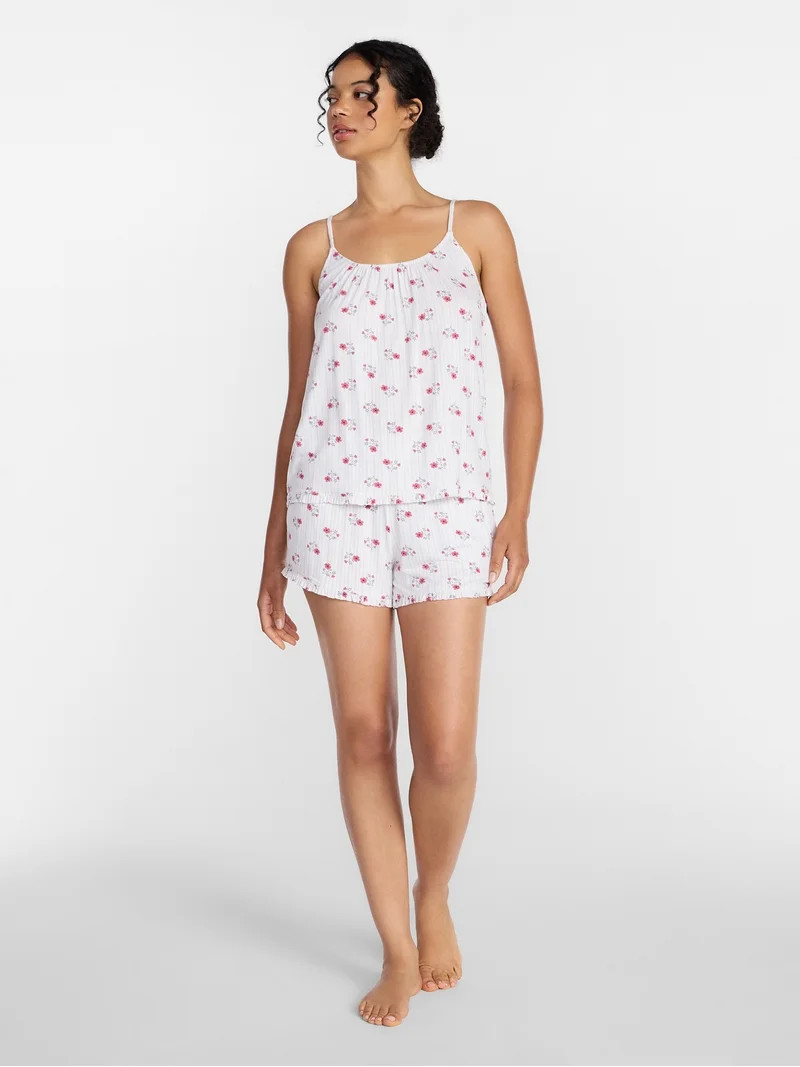 Joyspun Women’s Modal-Blend Ruffle Trim Cami and Shorts Sleepwear Set, 2-Piece, Sizes XS-3X | Walmart (US)