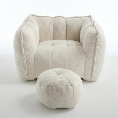 XINGHANZHENXUAN Beige Square Bean Bag Chair with Footstool, High-Resilience Foam Filled Chenille Lounger | Target