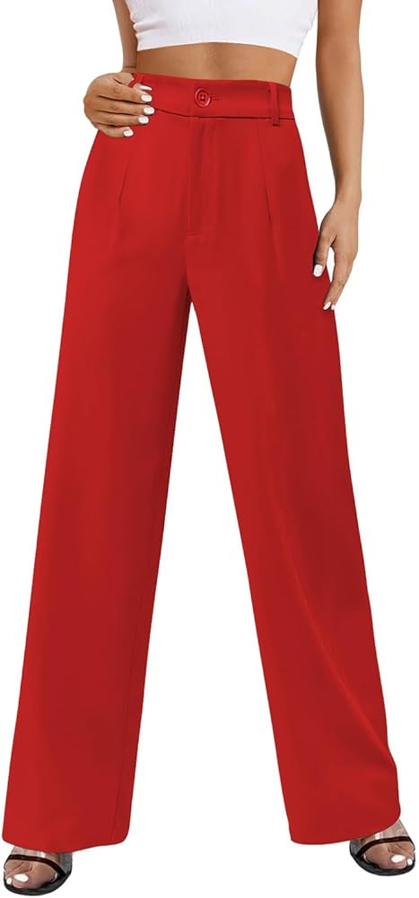 onlypuff Womens Wide Leg Pants High Waisted Slacks Straight Long Work Business Trousers with Pock... | Amazon (US)