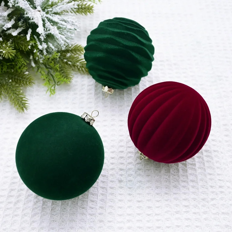 Twfbrm Velvet Christmas Balls 12ct Burgundy Red Flocked Christmas Tree Ball Ornaments Plastic Bal... | Walmart (US)
