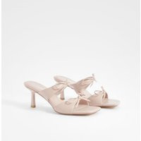 Womens Bow Detail Heeled Mules - Beige - 6, Beige | Boohoo.com (UK & IE)