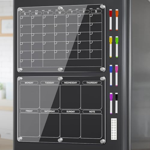Acrylic Magnetic Calendar for Fridge, Clear Dry Erase Board Reusable Planning Set, Includes 8 Colorful Markers,Magnetic Pen Holder and Erase Towel (Monthly Planner+Weekly Planner) | Amazon (US)