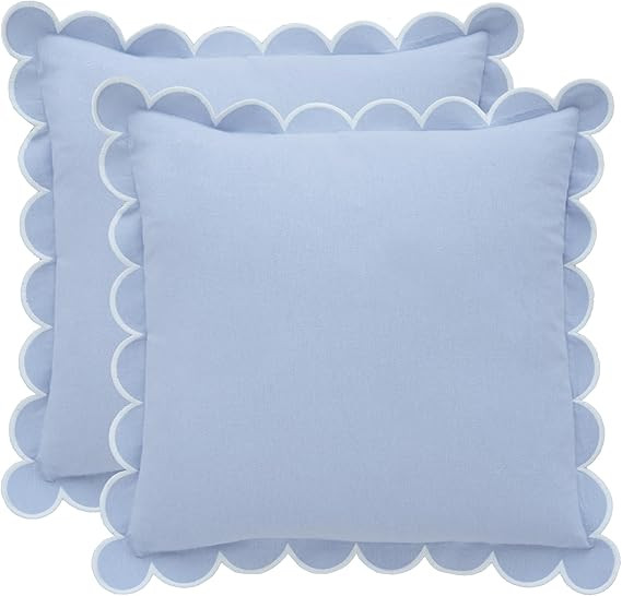 BEBE BASK Blue Scalloped Pillow Cover - Set of 2-18 x 18 Inch - Scallop Pillow Cover - Scalloped ... | Amazon (US)