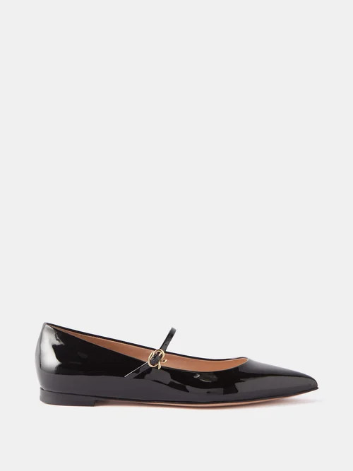 Gianvito Rossi - Point-toe Patent-leather Mary Jane Ballet Flats - Womens - Black | Matches (UK)