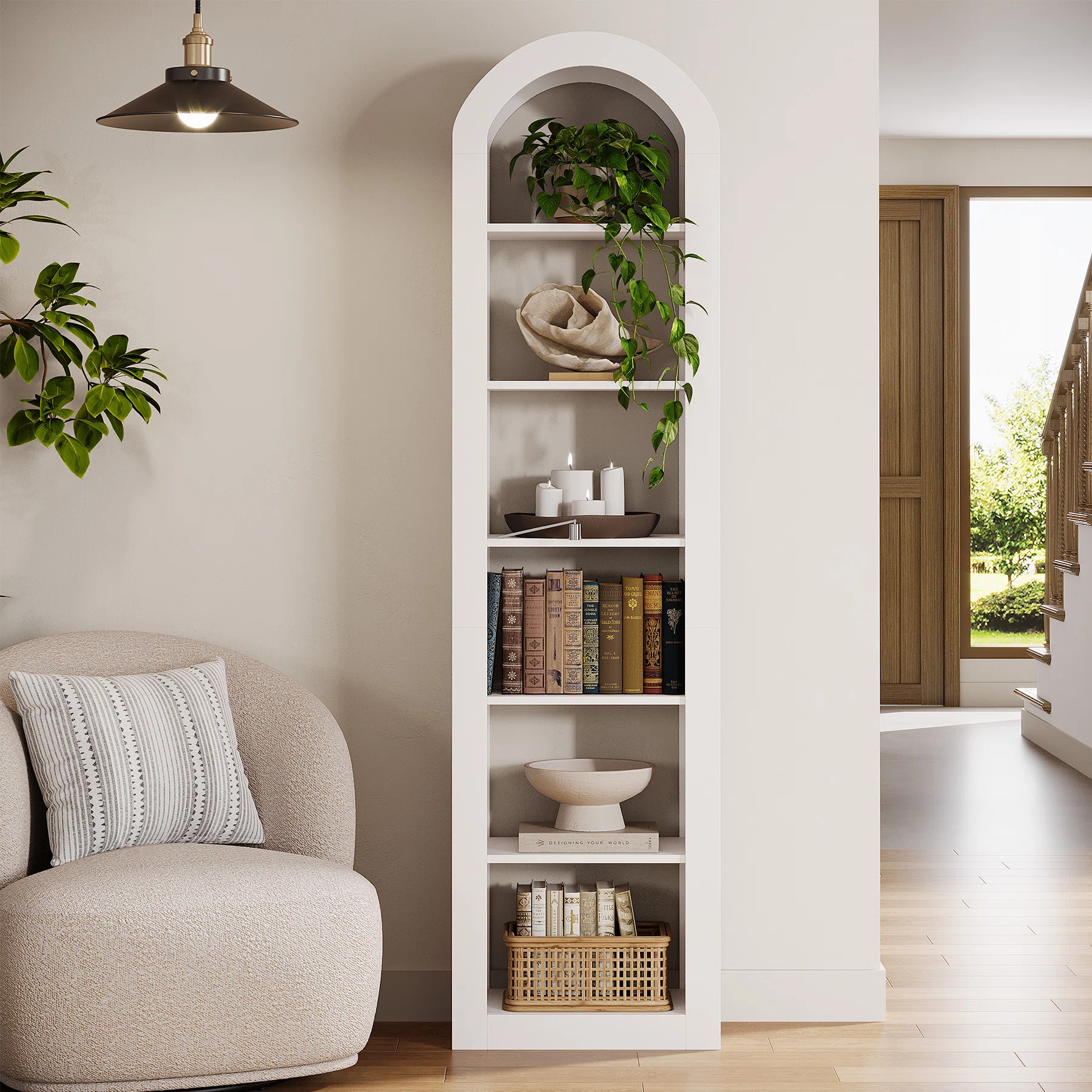 74.8" Tall Arched Bookshelf, 6-Tier Narrow Open Bookcase | Wayfair North America