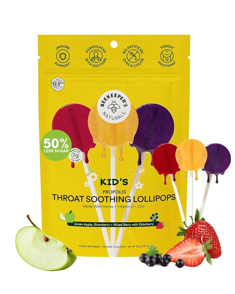 Kids Throat Soothing Lollipops by Beekeeper's Naturals - Doctor Formulated Immune Support, Vitami... | Amazon (US)