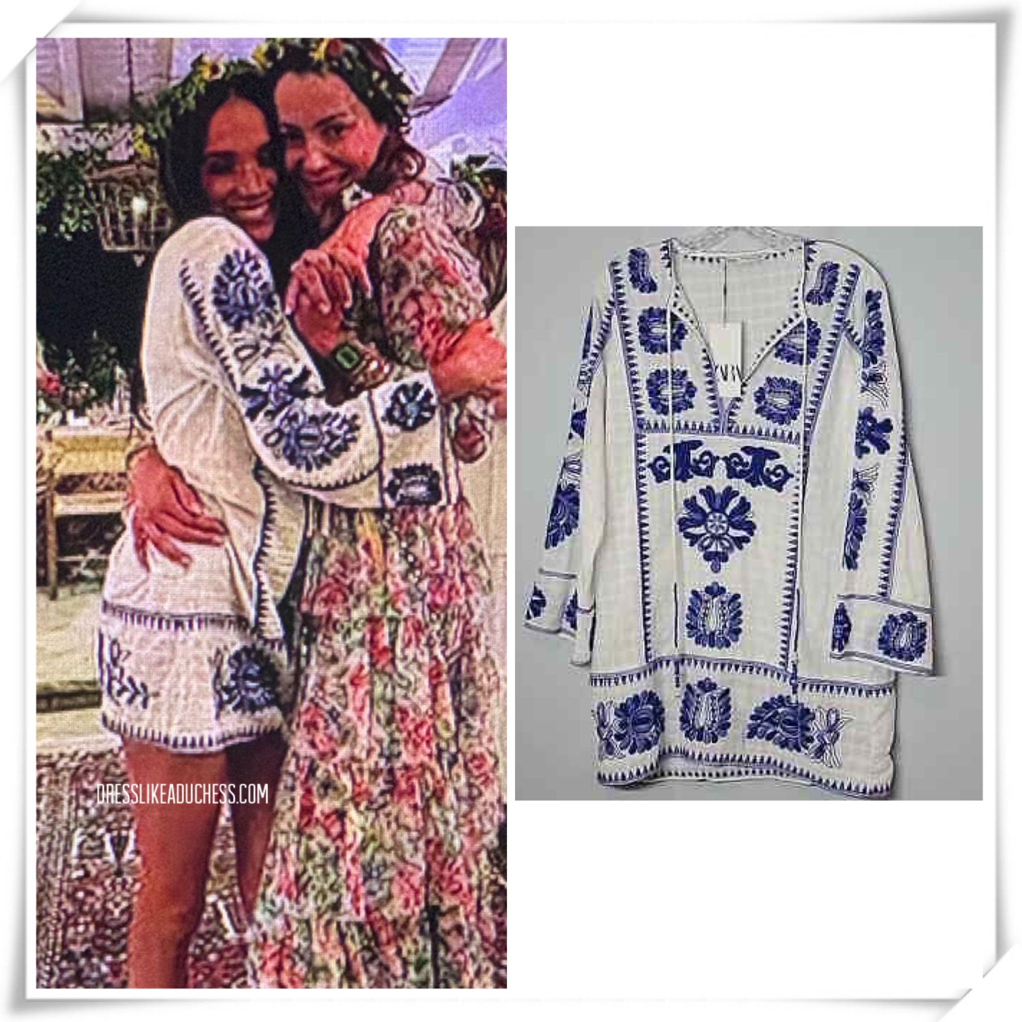 Meghan Markle wearing a Zara short embroidered dress 