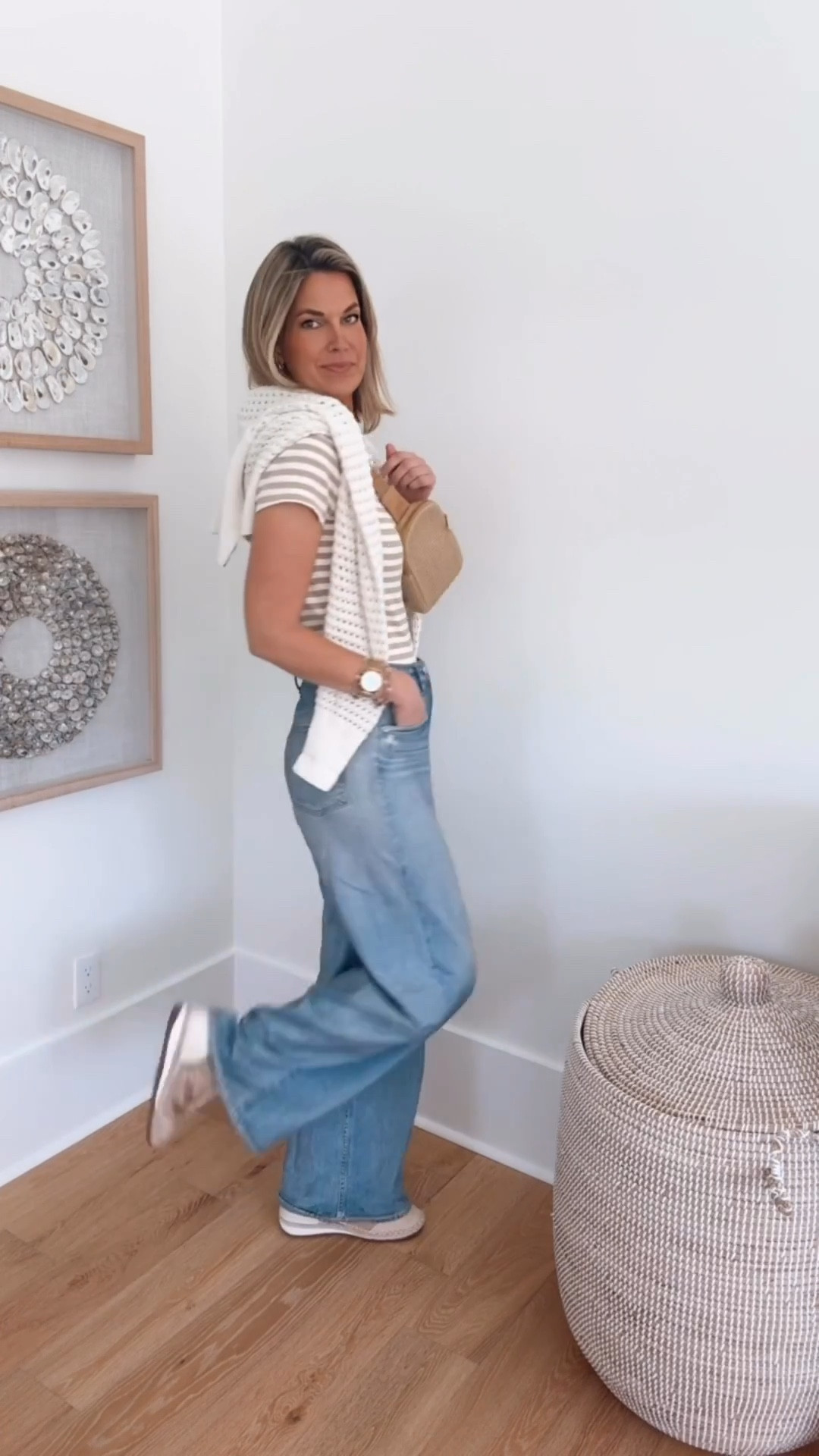 The 33” inseam sweatpant jeans styled for spring!  These are a splurge but I sure wear them a lot!  Small tops.  Sneakers true to size.  

#LTKOver40 #LTKTall #LTKootd