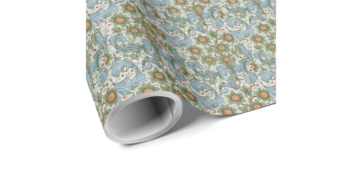 William Morris Vintage Orchard Acanthus Blue Green Wrapping Paper | Zazzle