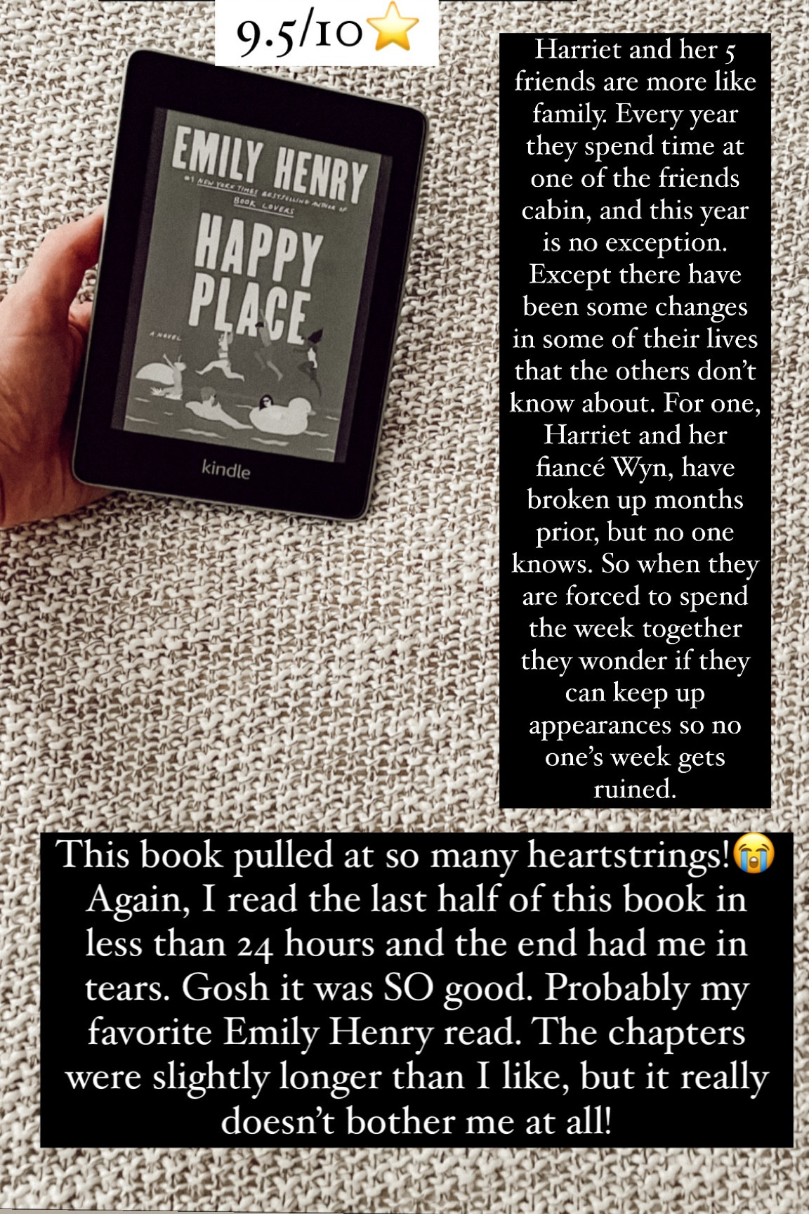 29. Happy Place by Emily Henry :: 9.5/10⭐️. This book pulled at so many heart stings 😭. Harriet and her 5 friends are more like family. Every year they spend time at one of the friends cabin, and this year is no exception. Except there have been some changes in some of their lives that the others don’t know about. For one, Harriet and her fiancé Wyn, have broken up months prior, but no one knows. So when they are forced to spend the week together they wonder if they can keep up appearances so no one’s week gets ruined. Again, I read the last half of this book in less than 24 hours and the end had me in tears. Gosh it was SO good. Probably my favorite Emily Henry read. The chapters were slightly longer than I like, but it really doesn’t bother me at all! 

book / thrillers / romance / travel book / good reads / booktok books / book recommendations / on my bookshelf / kindle books / audio books / kindle girlie / kindle unlimited / amazon books / amazon reads / amazon readers / reading / reading must haves / trending books / kindle accessories / books accessories / books

#LTKtravel #LTKhome
