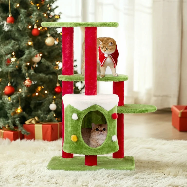 Zimtown 32.5in Cat Tree Cat House Christmas Design for Indoor Cats - Walmart.com | Walmart (US)