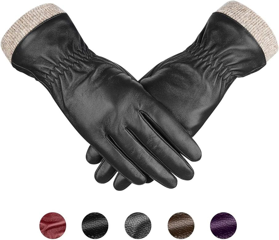 Genuine Sheepskin Leather Gloves For Women, Winter Warm Touchscreen Texting Cashmere Lined Driving M | Amazon (US)